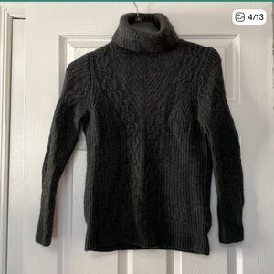 Eric Bompard Pure Cashmere  Charcoal Grey Wool Fisherman Turtleneck Sweater